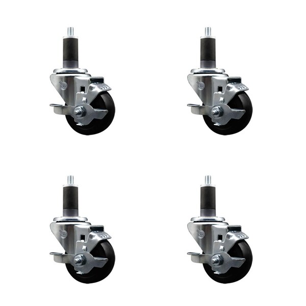 Service Caster 3'' Soft Rubber Swivel 1-1/4'' Expanding Stem Caster Set with Brake, 4PK SCC-EX20S314-SRS-TLB-114-4 - main